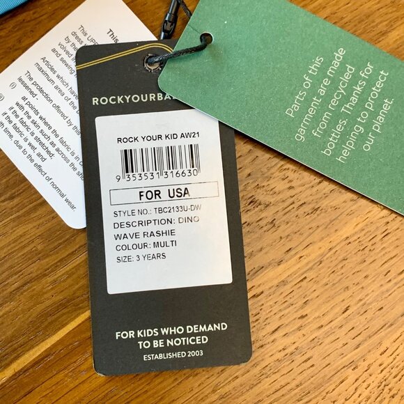 ROCK YOUR BABY Surfing Dinosaurs Swim RashGuard Boys 3T 3 NWT Boy Surf Top NEW - Picture 7 of 8